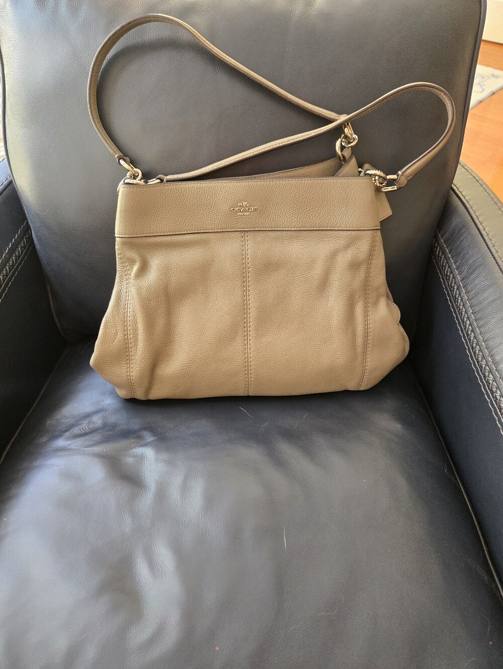 Coach Pebble Leather Shoulder Bag in Taupe Brown